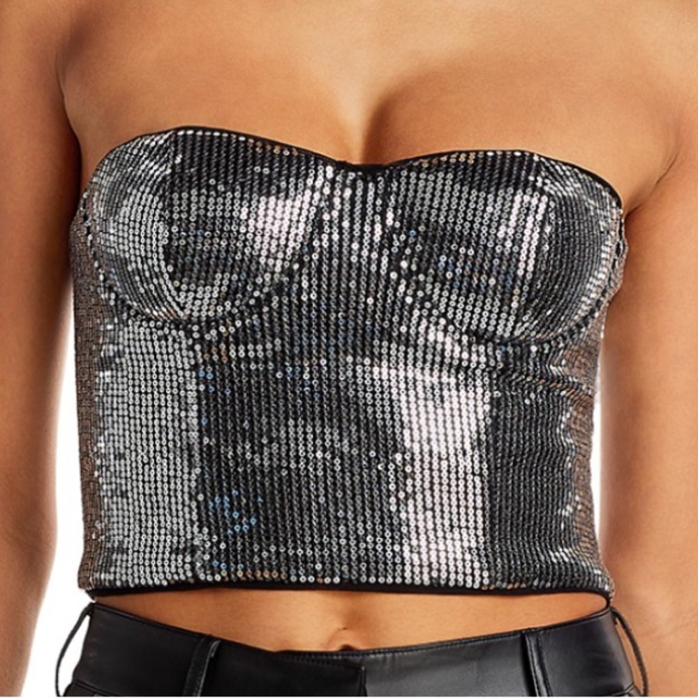 Aqua Sequin Bustier Crop Top - Silver| 100% Exclusive at Bloomingdale’s